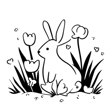 A rabbit with soft fur sitting among coquelicots, surrounded by tall grass in a meadow. The coquelicots are in full bloom, their petals delicately open. There are scattered leaves and small wildflowers around the rabbit, creating a natural habitat. The entire scene is tranquil, showcasing the beauty of nature in a serene setting.