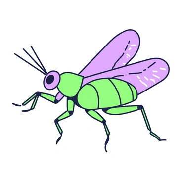 A locust is captured mid-air in a dynamic pose, displaying its powerful legs extended as it prepares for landing. The insect's wings are spread wide, showcasing their intricate veining. Its body is segmented and elongated, with a green exoskeleton gleaming under the light. The locust's large compound eyes are focused forward, and its antennae are elongated, sensing the environment. The background is simple to emphasize the insect's movement and agility.