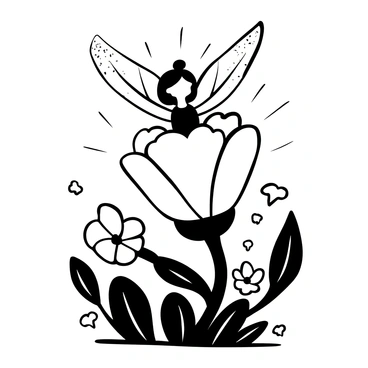 A flower fairy with delicate, intricate wings emerging from the center of a blooming rose. The wings have a sparkling effect, capturing the light as they unfold. The rose's petals are lush and fully opened, displaying intricate textures and folds. Surrounding the rose are various leaves and smaller flowers, creating a vibrant natural setting. Soft rays of sunlight highlight the fairy and the rose, enhancing the magical atmosphere of the scene.