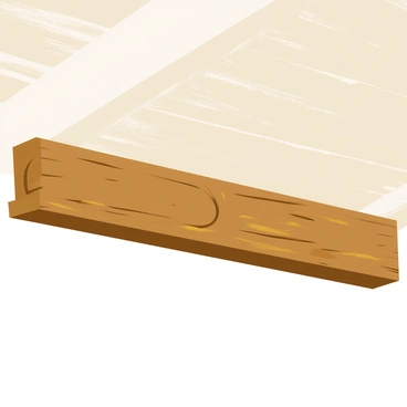 A structural wooden beam in an open ceiling, prominently displaying its grain