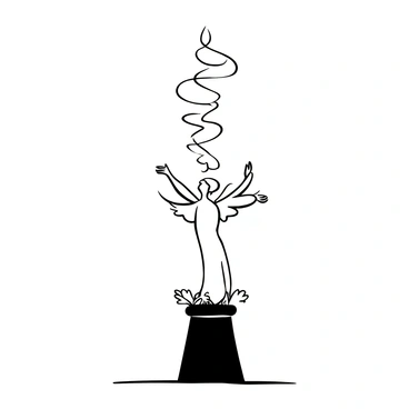 A "serene angel statue" stands on a pedestal, its wings outstretched gracefully. Above the statue, a "halo of cigarette smoke" curls and swirls in an intricate pattern, creating a stark contrast against the surrounding emptiness. The base of the statue is adorned with "delicate floral designs," while the smoke forms abstract shapes that intertwine with the air. The scene is set in a minimalist space, highlighting the juxtaposition between the "angel statue" and the ephemeral nature of the "smoke."