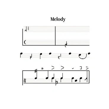 A musical score sheet with a clean white background, displaying a series of black staff lines. The score prominently features a five-note melody written in bold black notes. Each note is clearly defined, with appropriate stems and flags. The title of the melody is written at the top in a decorative font, and there are small musical symbols like a treble clef and a time signature at the beginning of the staff. The overall composition is neat and organized, inviting the viewer to explore the melody.