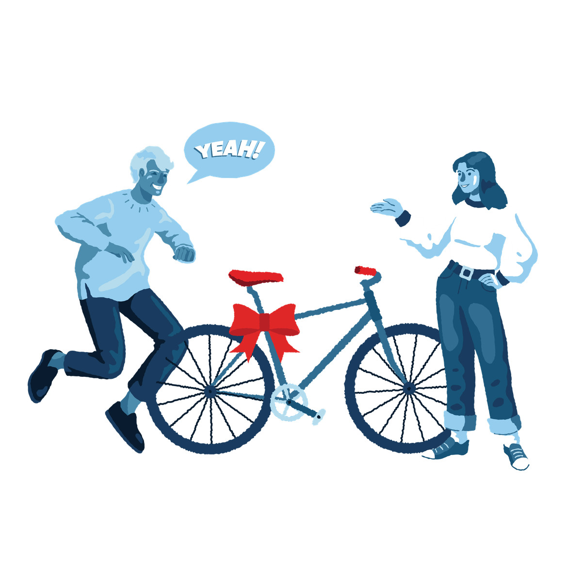 Иллюстрация Woman gives man a bicycle for fast transportation around the city в стиле Cherry — скачать в форматах PNG, SVG