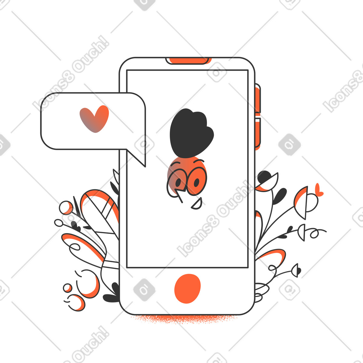 Amore online illustrazione in stile Crayon scarica in PNG, SVG