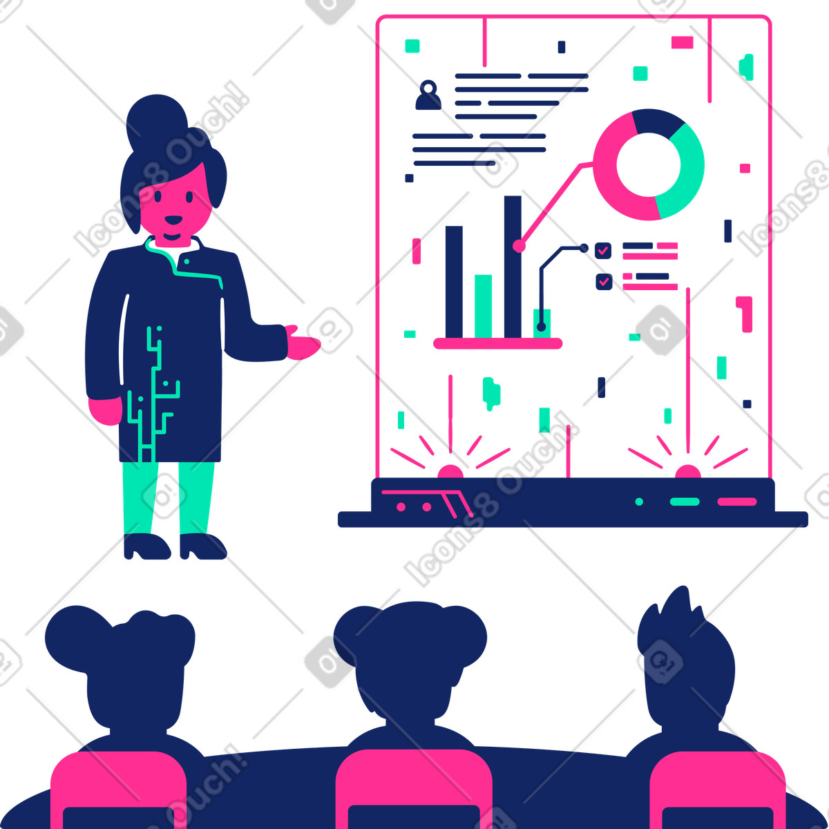 Ilustração de Presenting statistics to audience, data-driven business meeting em no estilo Cyborg para baixar em PNG, SVG