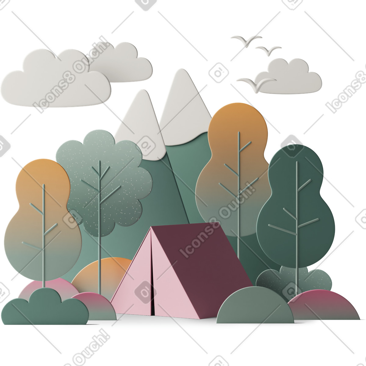 3D Casual life 스타일의 Tourist tent in forest 일러스트레이션 PNG, SVG 다운로드