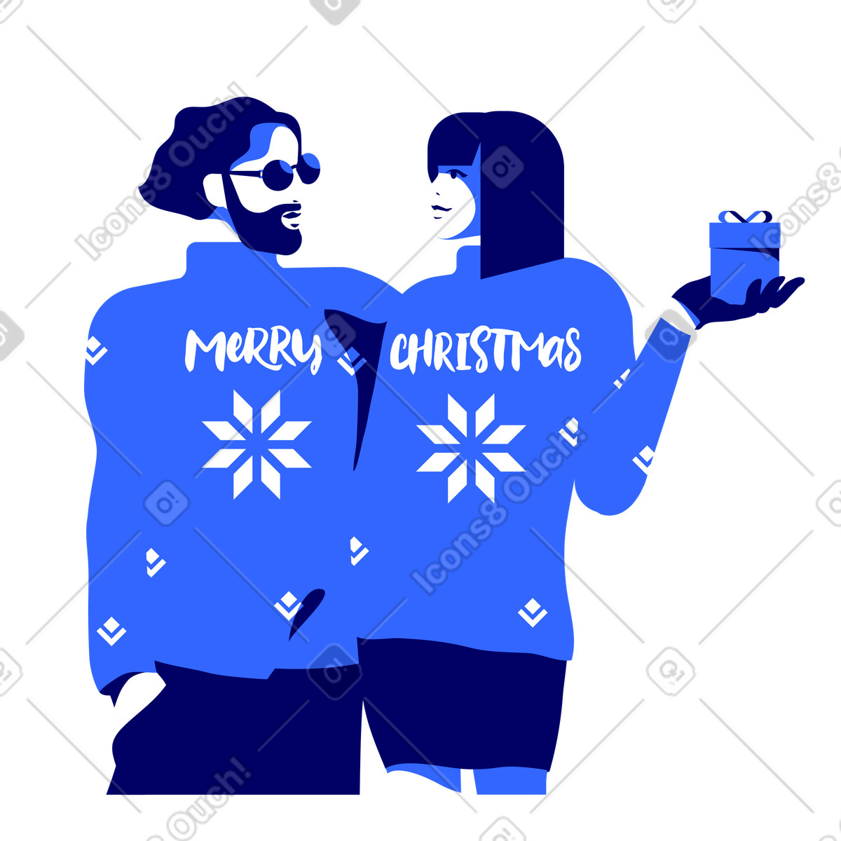 Illustration Couple en pulls de noël dans le style Lounge à télécharger aux formats PNG, SVG