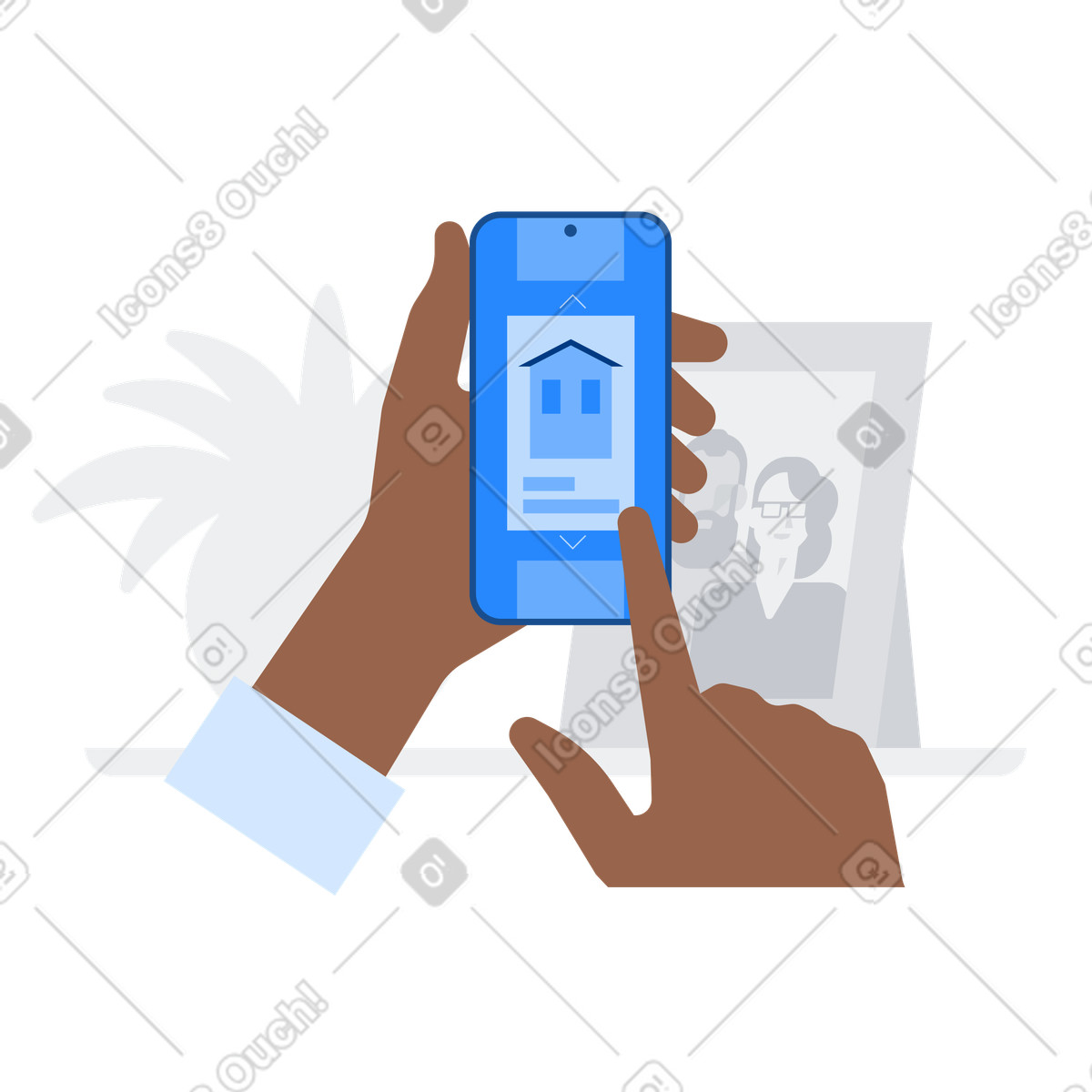 Ilustração de Online property searching on phone, Real estate search app em no estilo Urban para baixar em PNG, SVG