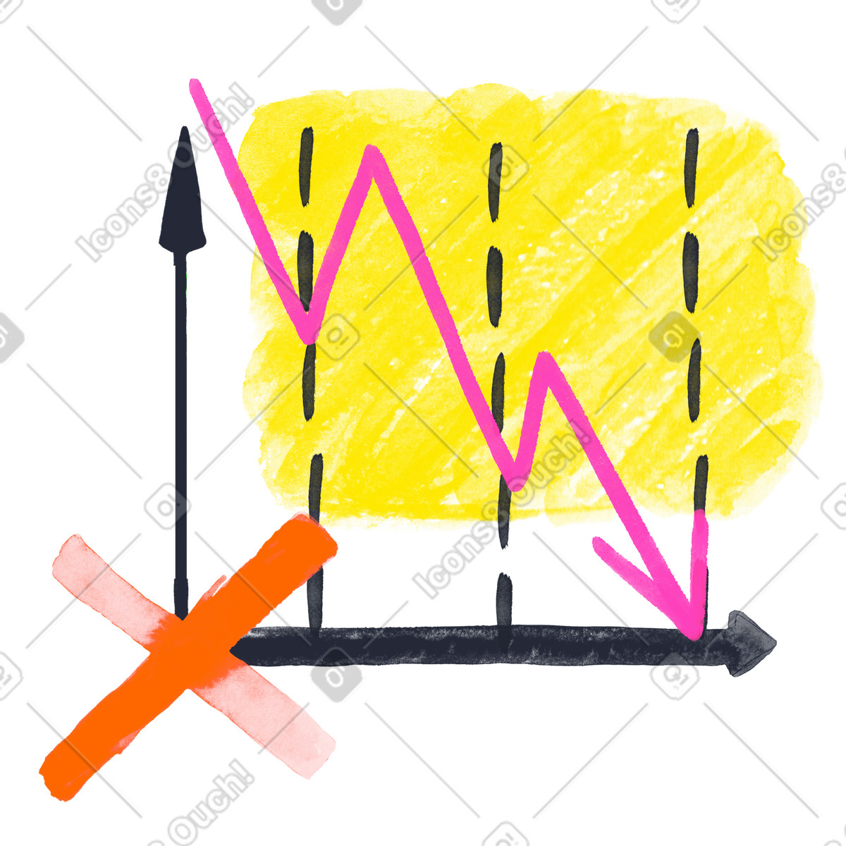 Fallender graph mit ausfallkreuz illustration in PNG, SVG