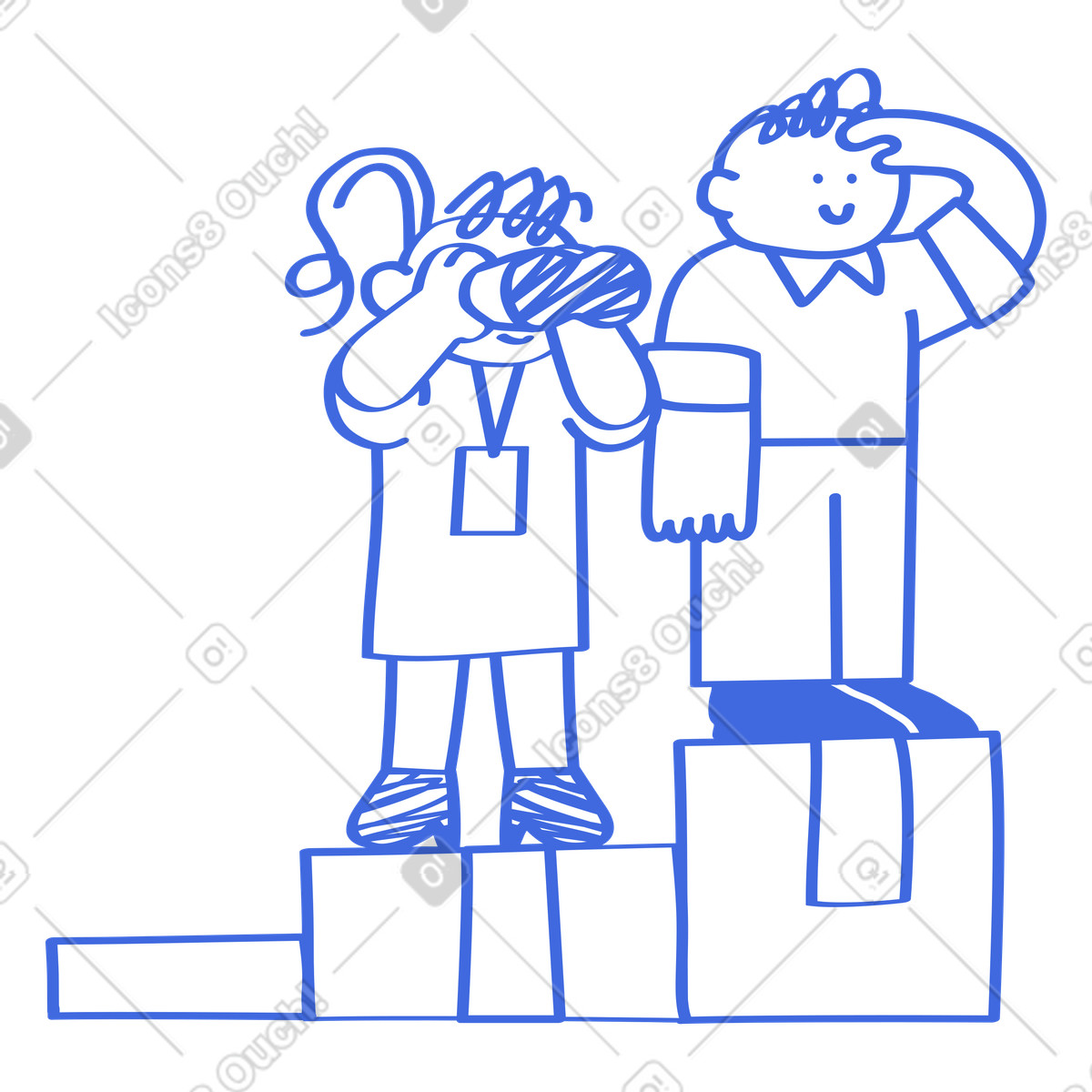 Leadership vision concept with employees standing on blocks scanning horizon illustrazione in stile Ballpoint Pen scarica in PNG, SVG