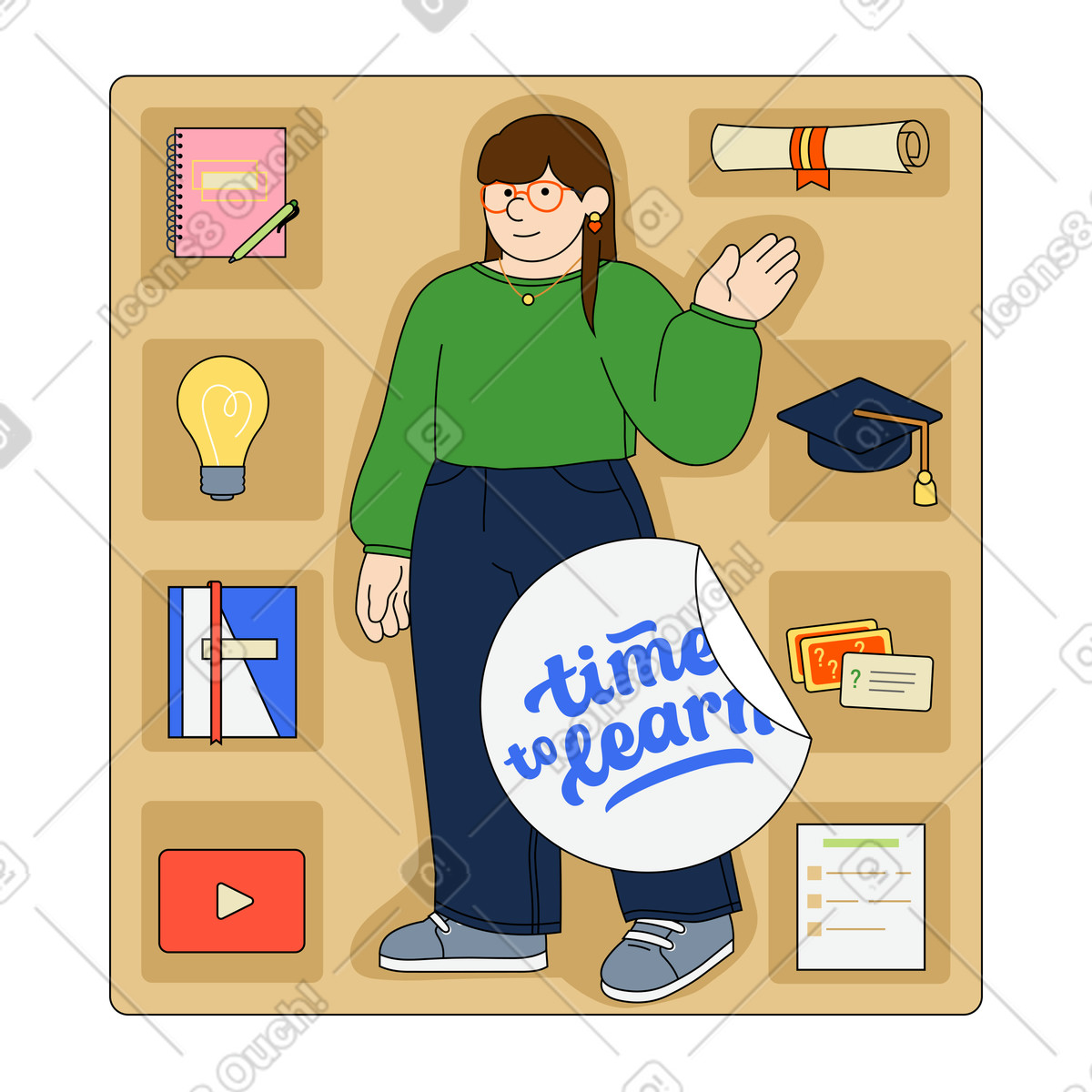 Female student education set illustration clipart for learning graphics in PNG and SVG