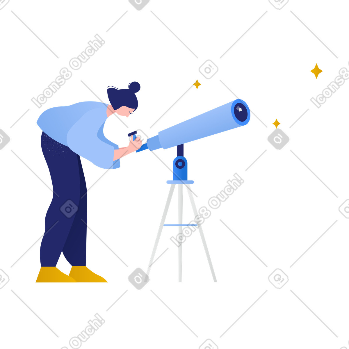 Illustration Femme regardant les étoiles à travers le télescope aux formats PNG et SVG
