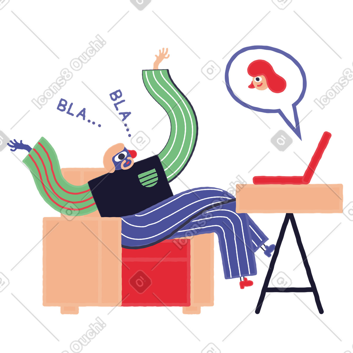 Stripy スタイルの オンラインで女性と話している男性 のイラストをPNG、SVG形式でダウンロード