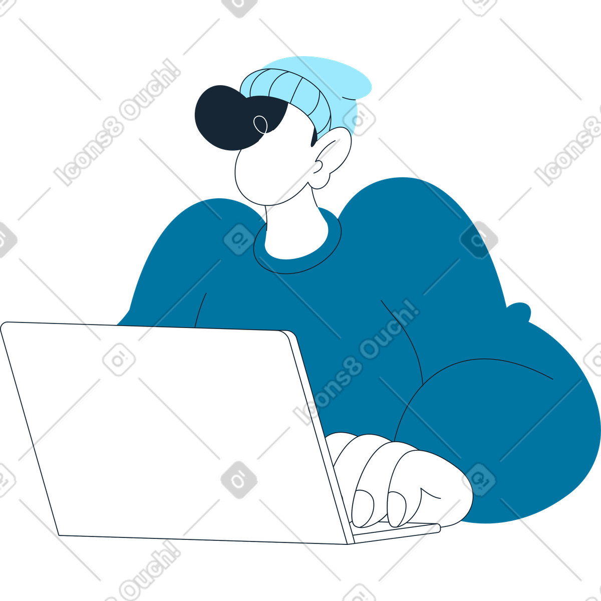 Ilustración Chico con sombrero de beanie y sosteniendo una computadora portátil en estilo Indigo a descargar en PNG SVG