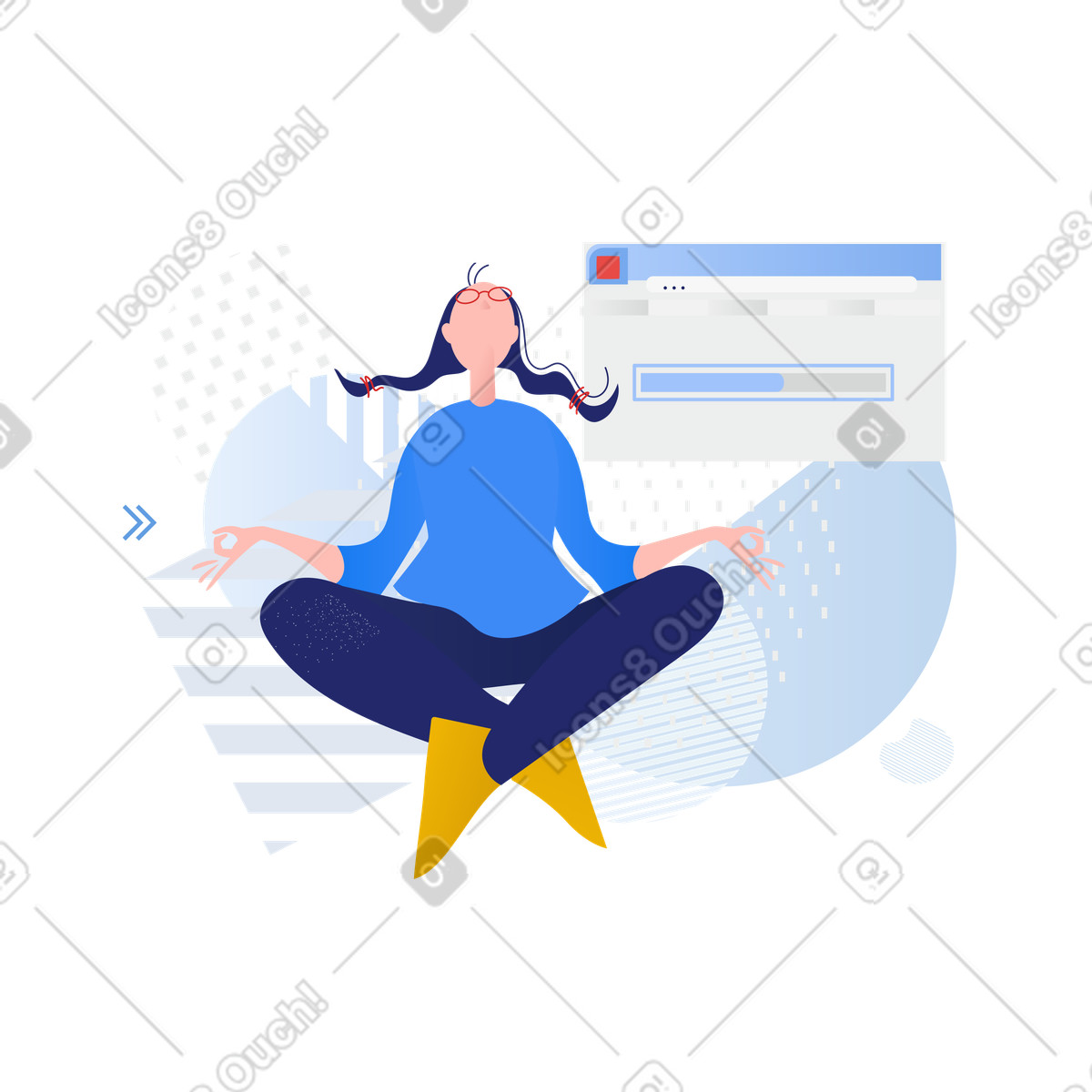 Frau meditiert und lädt dateien herunter-Illustration im Clip-Stil als Download in PNG, SVG