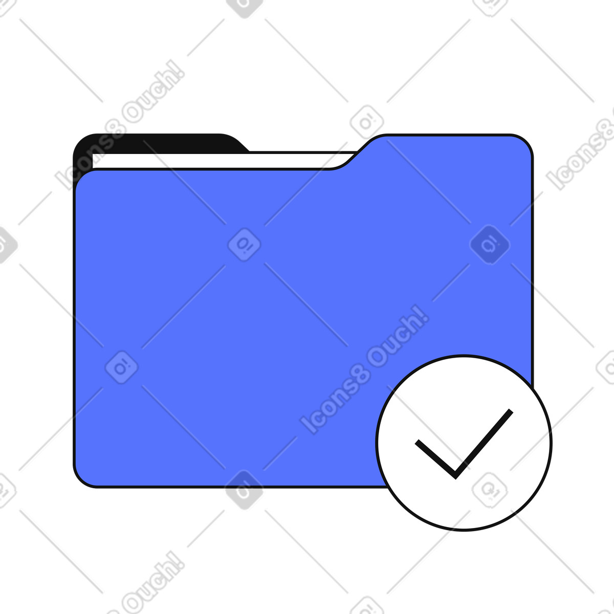 Illustration Folder completed task status with check mark confirmation symbol icon dans le style Main à télécharger aux formats PNG, SVG
