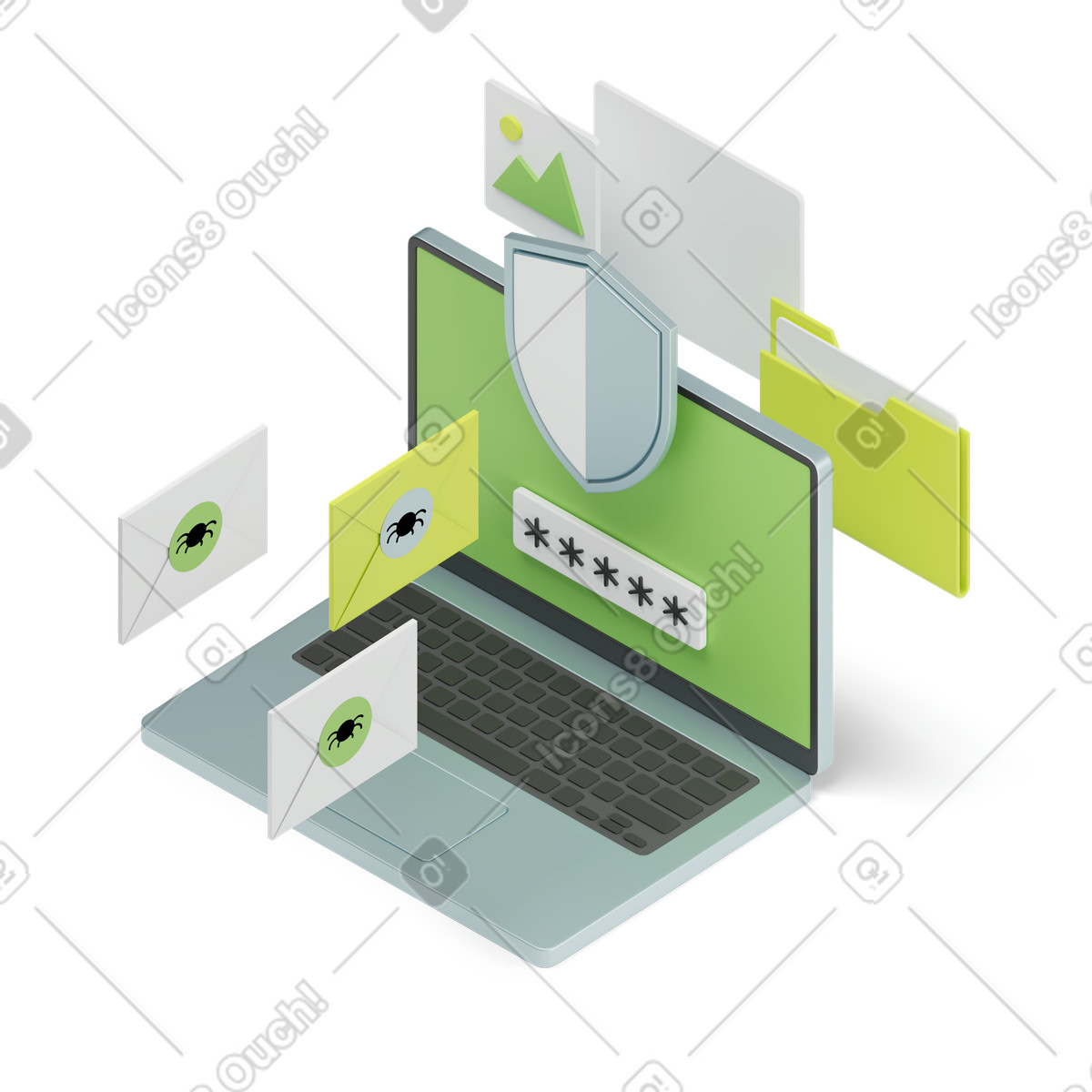 Cybersecurity with password protection illustrazione animata in stile 3D Isometric scaricabile in GIF, Lottie (JSON), AE