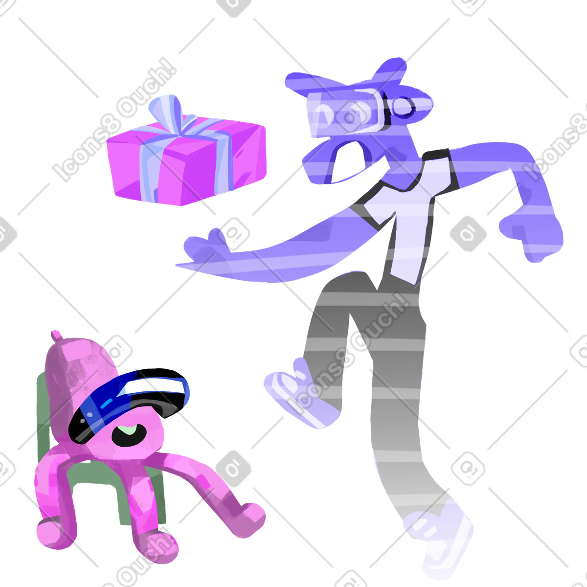 Personaggi in visore vr con regalo illustrazione stile Atomic scarica PNG, SVG