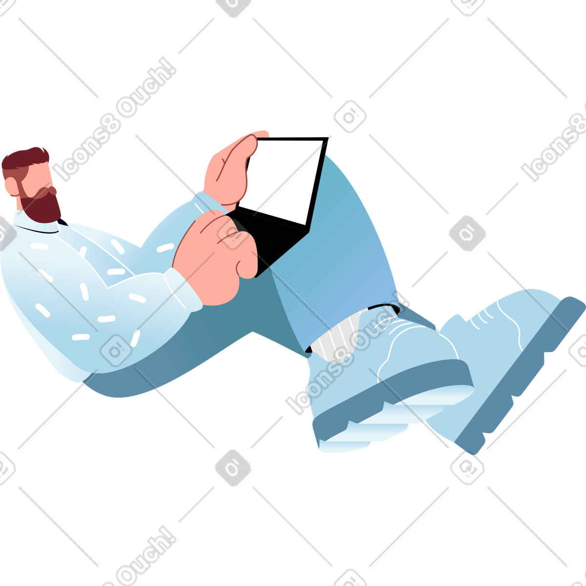 Illustration Homme assis dans une position détendue avec un ordinateur portable le style Airy à télécharger aux formats PNG, SVG
