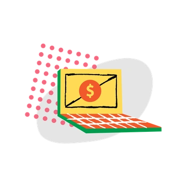 A laptop with a dollar sign on screen - Rush style illustration