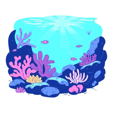 An underwater scene shows a vibrant coral garden filled with various coral shapes and textures. Sunlight filters through the water above, creating a shimmering effect on the surface. The coral garden is teeming with small fish of different colors darting in and out among the corals. A couple of sea anemones sway gently with the water currents, adding movement to the scene. The colors of the corals are distinct and contrast with the blue tones of the water surrounding them.
