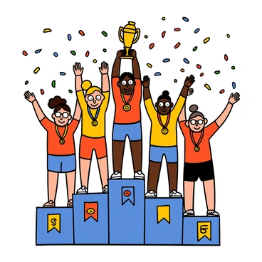 Medals being awarded to a volleyball team on a podium after a tournament victory