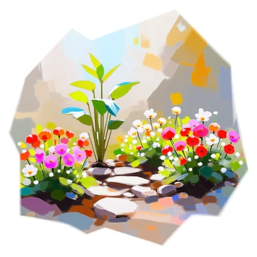 A vibrant garden filled with an array of colorful plants representing different elements of the immune system. There are tall, leafy green plants symbolizing T-cells standing proudly in the background. Clustered around them are bright red flowers that embody red blood cells, while delicate white blossoms represent white blood cells scattered throughout the garden. The soil is rich and dark, and there are small pathways winding through the garden, lined with tiny stones. Sunlight filters through the leaves, casting dappled shadows on the ground, creating an inviting scene that conveys vitality and health.