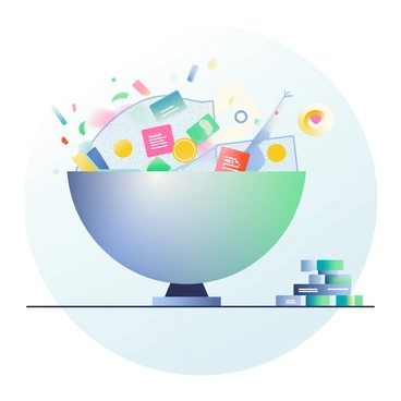 A large, metallic sieve is positioned prominently in the center of the image. The sieve has a fine mesh, and various pieces of data, represented as colorful symbols and text snippets, are flowing in from the left side. Some of these data pieces are vibrant and clear, while others appear distorted and blurry, symbolizing fake news and misinformation. As the data passes through the sieve, only the clear and accurate information is retained on the right side, where it collects in a neat pile. The background features a soft gradient that transitions from light blue to light green, enhancing the focus on the sieve and the contrasting data.
