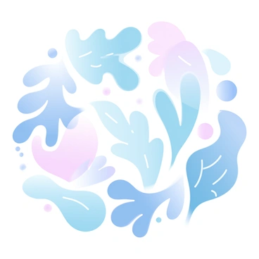 A collection of abstract organic forms that resemble natural growth patterns. The forms have smooth, flowing lines that create a sense of movement. Various textures are present, resembling bark, leaves, and coral, adding depth and variety. The colors are gradient pastel shades, blending seamlessly into one another, enhancing the organic feel of the composition. Some forms overlap and intertwine, creating a complex visual interplay. Soft, rounded shapes contrast with sharper, angular ones, emphasizing the diversity of natural growth.