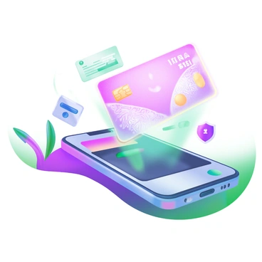 A futuristic scene featuring a smartphone on a sleek surface, projecting a bright, glowing holographic visa above it. The holographic visa displays intricate designs and symbols, shimmering in various colors. Surrounding the smartphone are small digital devices and futuristic elements, such as floating icons representing travel destinations and security features. The background is softly blurred, emphasizing the vibrant holographic display in the foreground.