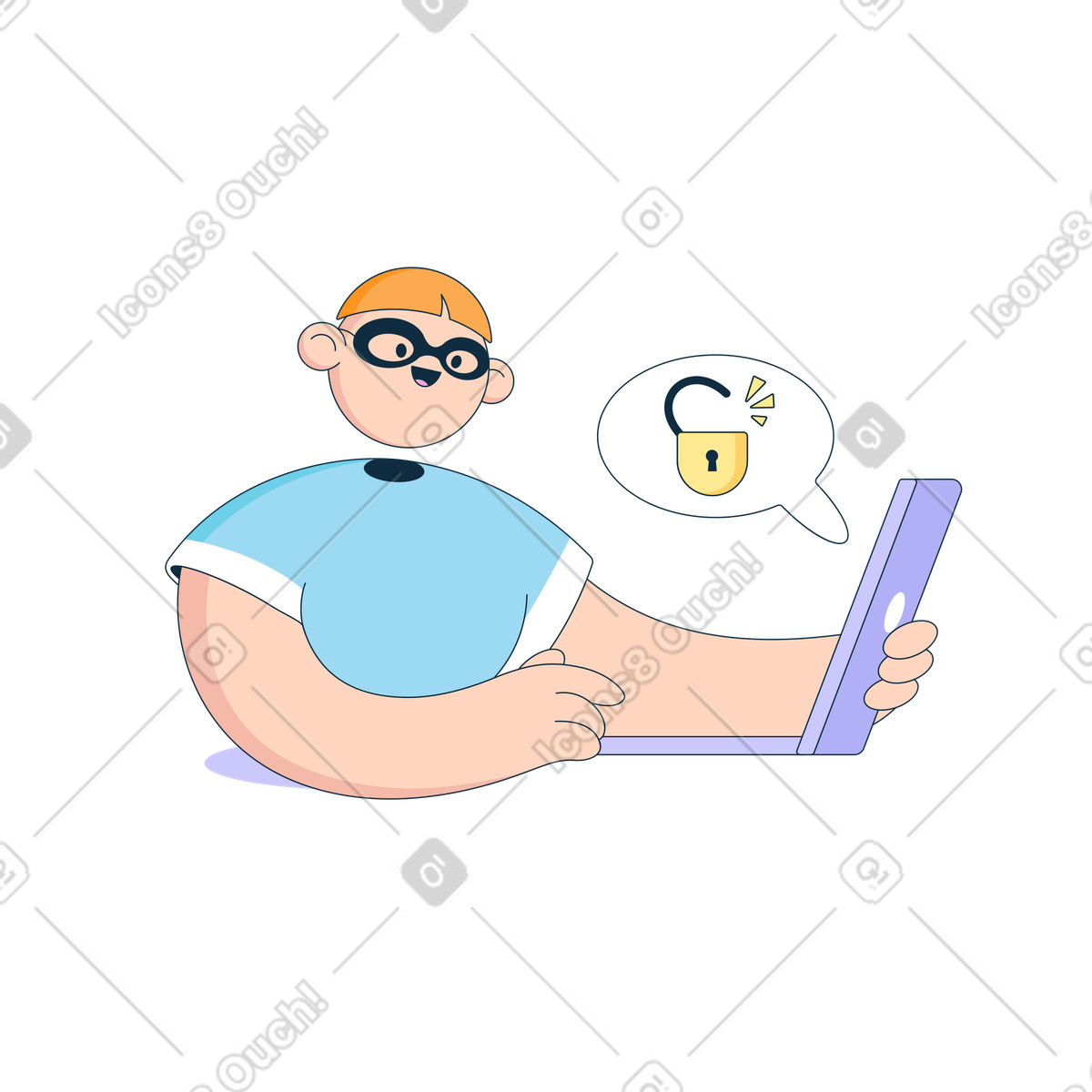 Иллюстрация Хакер взломал ноутбук в стиле Bubble gum — скачать в форматах PNG, SVG