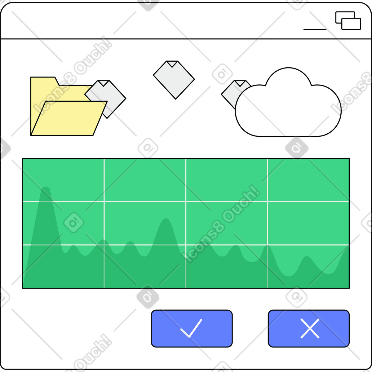 Illustration Interface du gestionnaire de fichiers avec synchronisation cloud et aperçu des données dans le style Teko à télécharger aux formats PNG, SVG