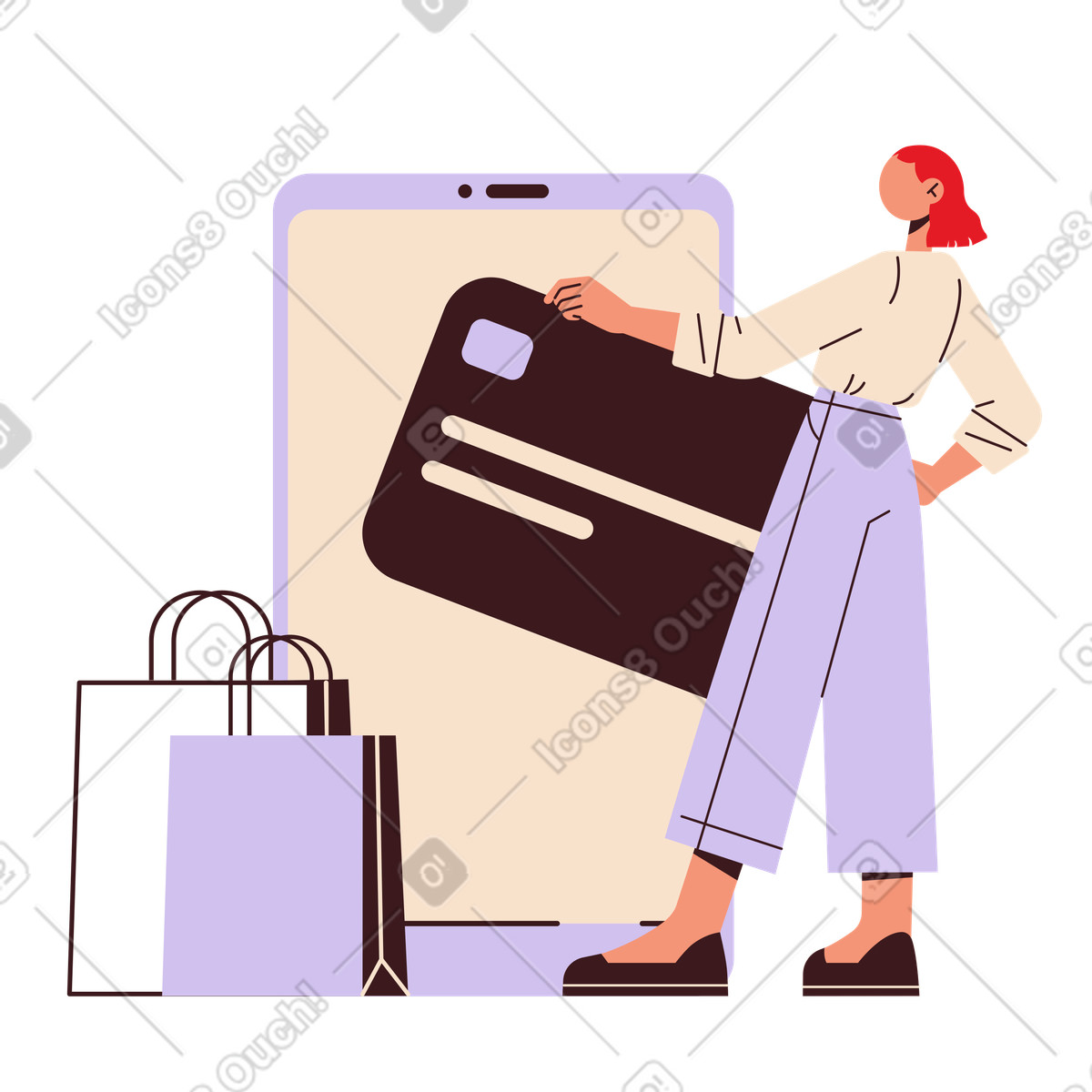 Person shopping on large mobile device, digital retail transaction illustration in Folks style download in PNG, SVG