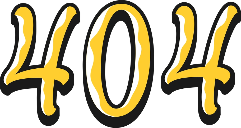Yellow 404 error numbers with bold outline - Taxi style illustration
