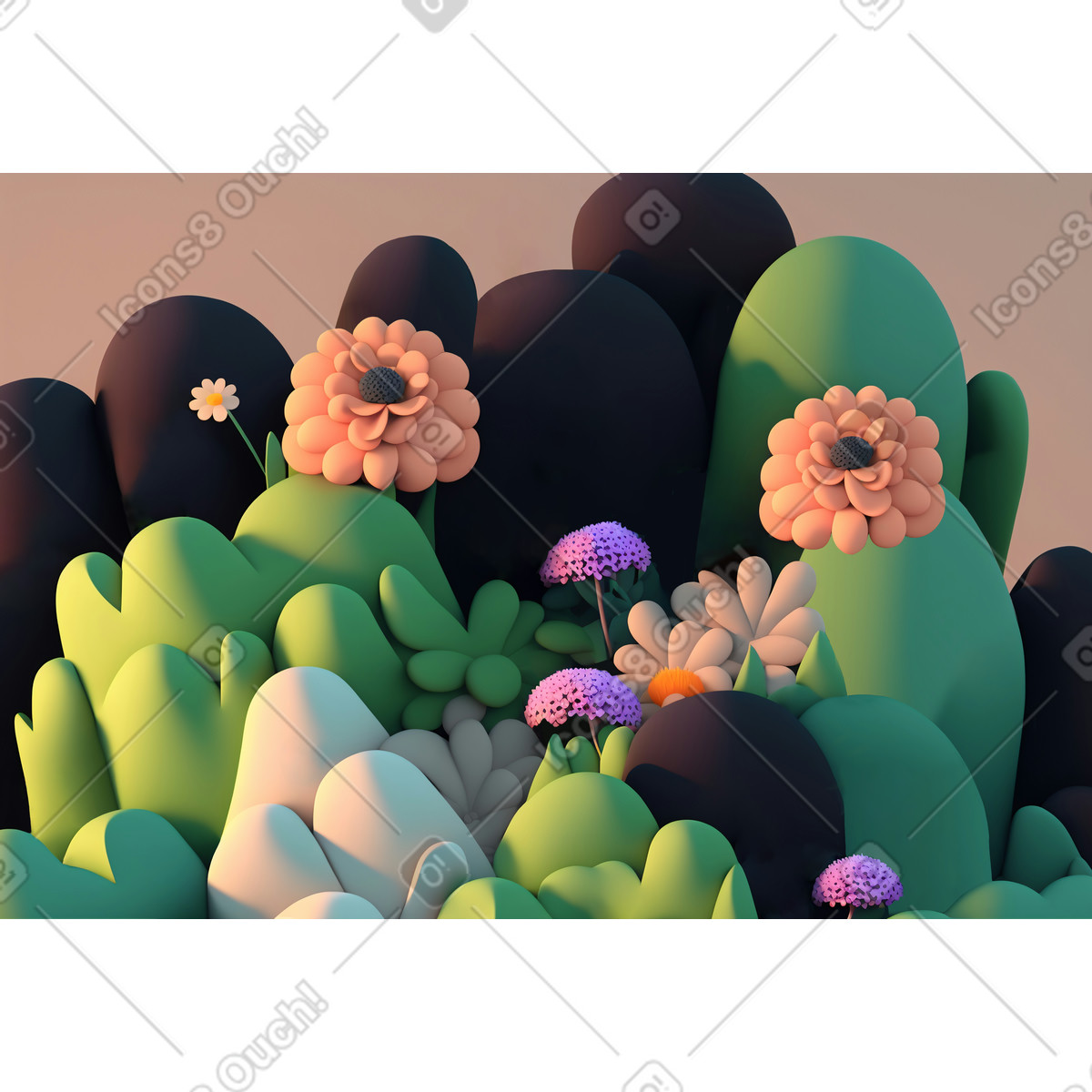3d-comic-blumen-zusammensetzung-Illustration im Experimental-Stil als Download in PNG, SVG