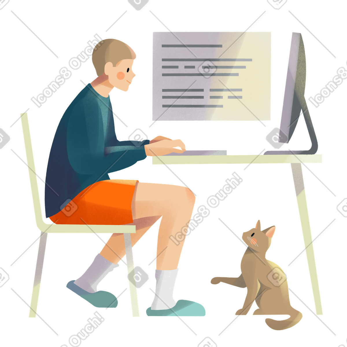 Illustration Young man works as a programmer remotely from home dans le style Shine à télécharger aux formats PNG, SVG