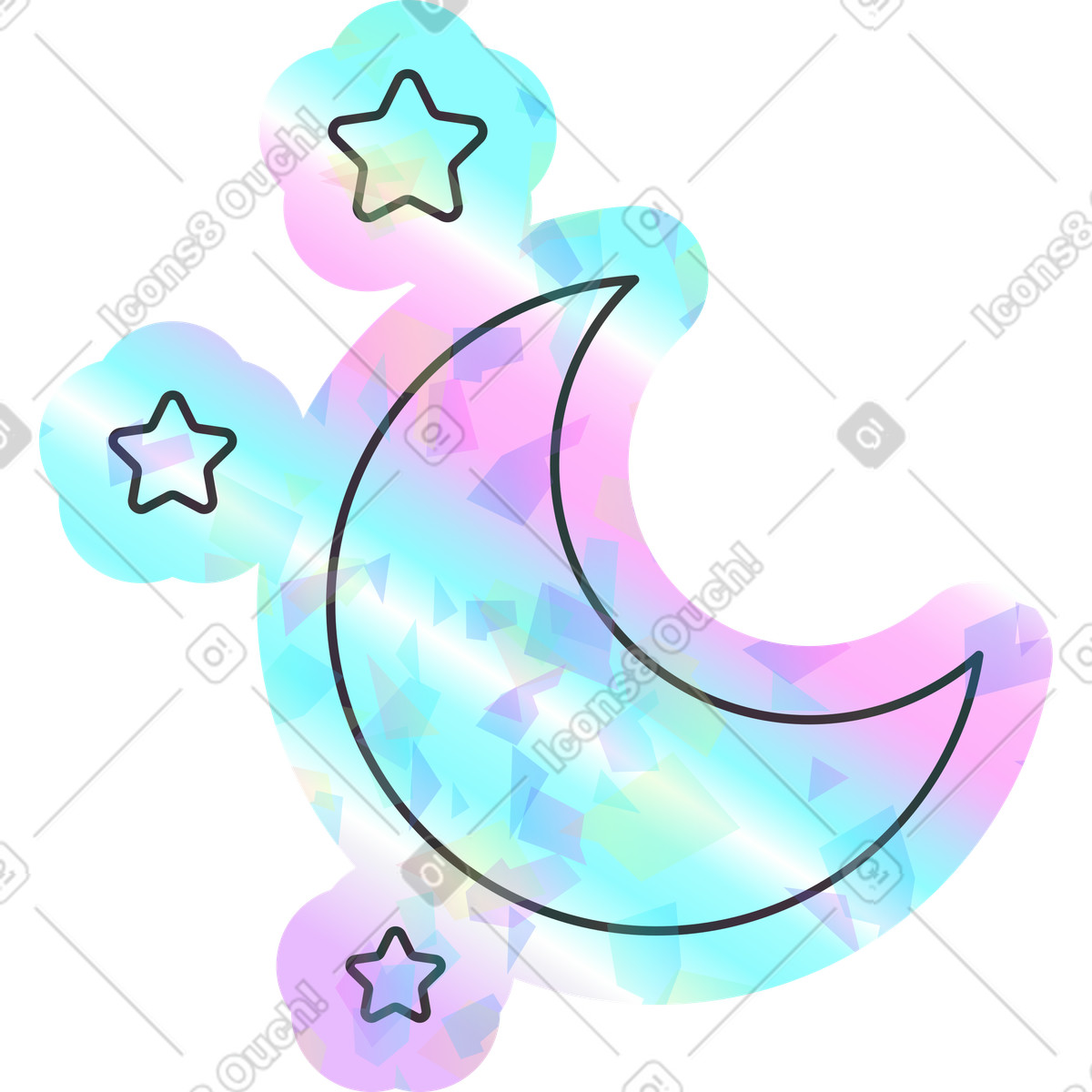 下载 Holostickers 风格的 月亮与星星 插画，支持 PNG、SVG 格式