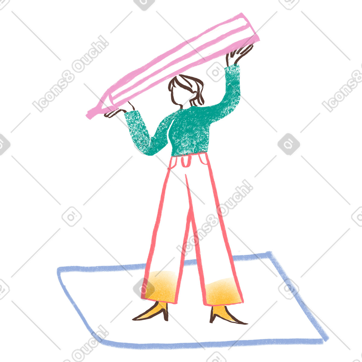 Company 스타일의 Woman writing with a big pencil 일러스트레이션 PNG, SVG 다운로드