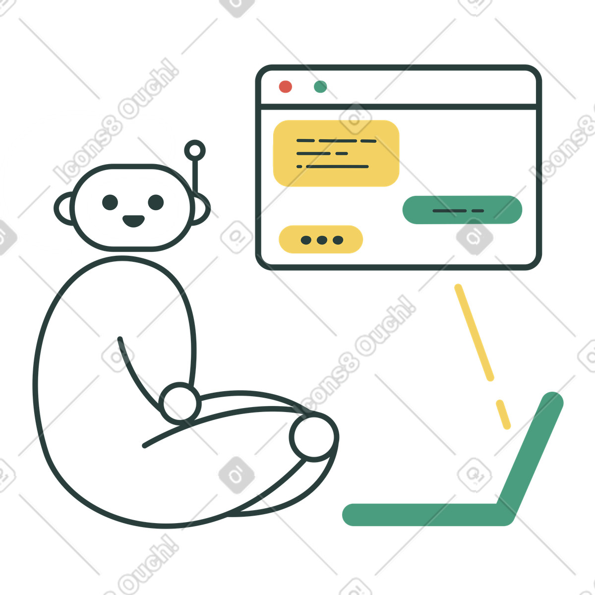 下载 Macaroni 风格的 聊天机器人在笔记本电脑上与客户交谈 插画，支持 PNG、SVG 格式