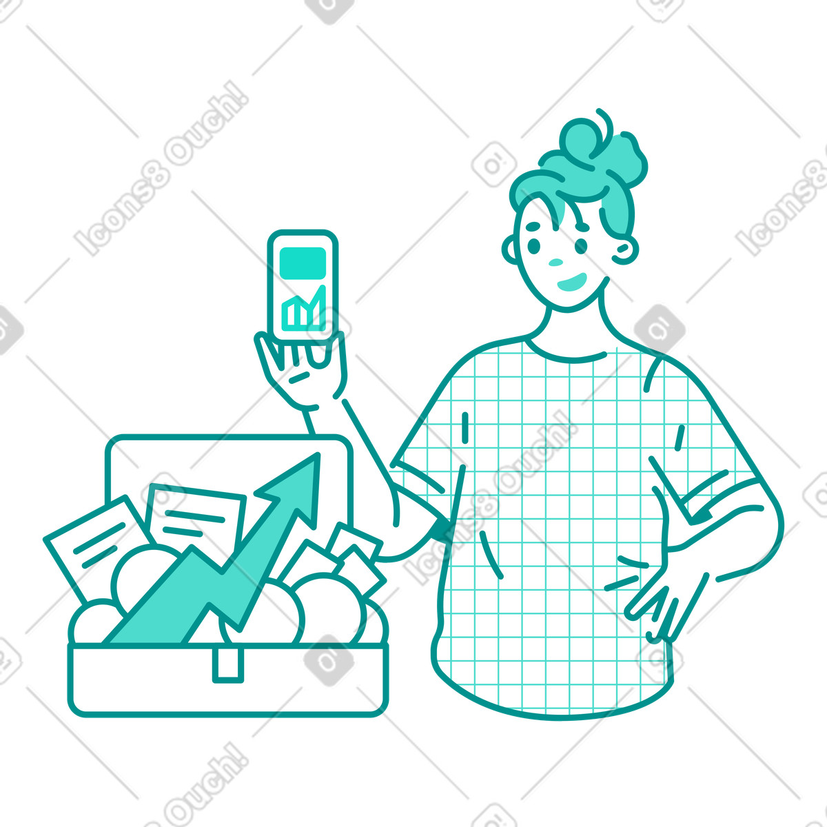 Managing finances with mobile app illustration in Natty style download in PNG, SVG