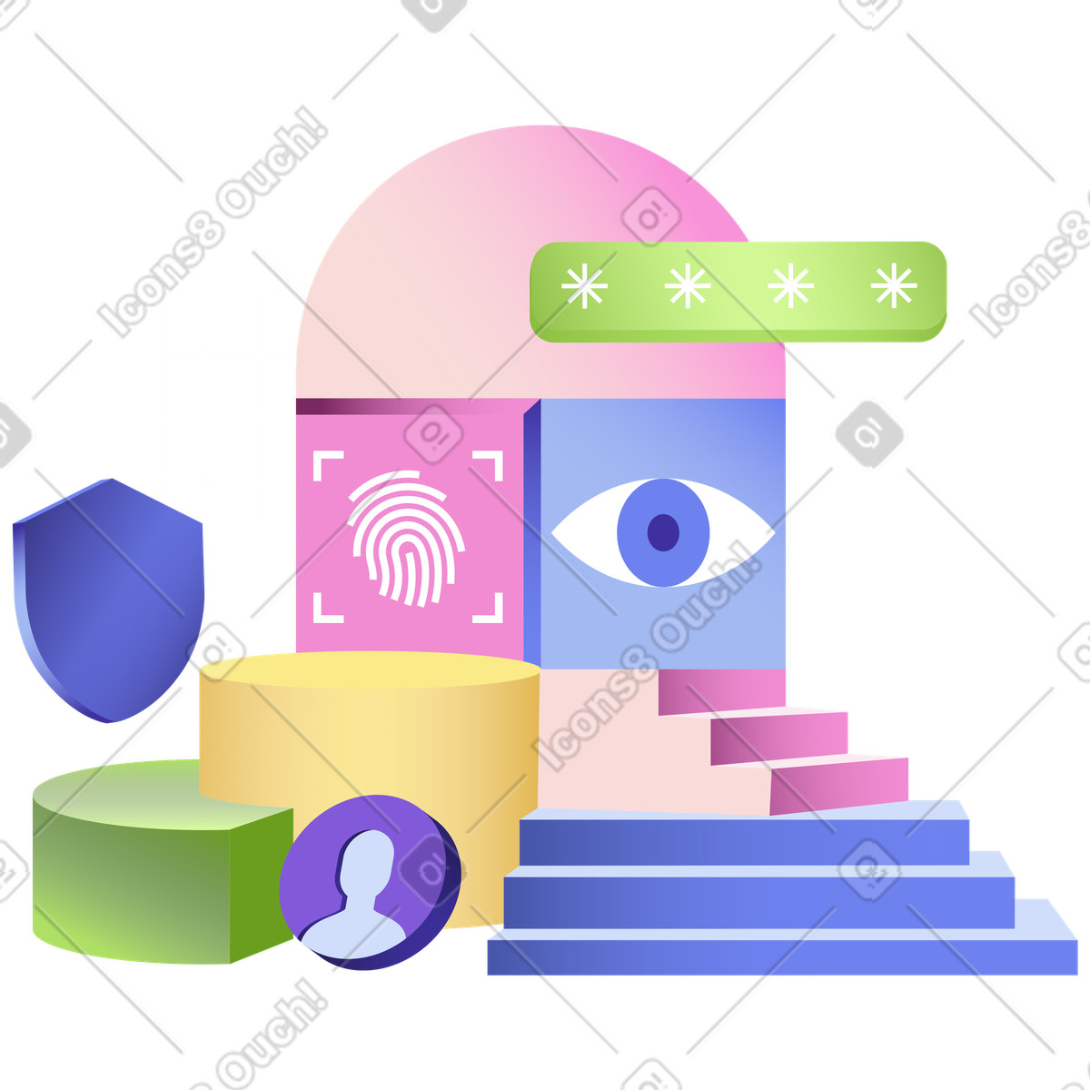 Ilustração de Autenticação biométrica e proteção por senha em no estilo Levels para baixar em PNG, SVG