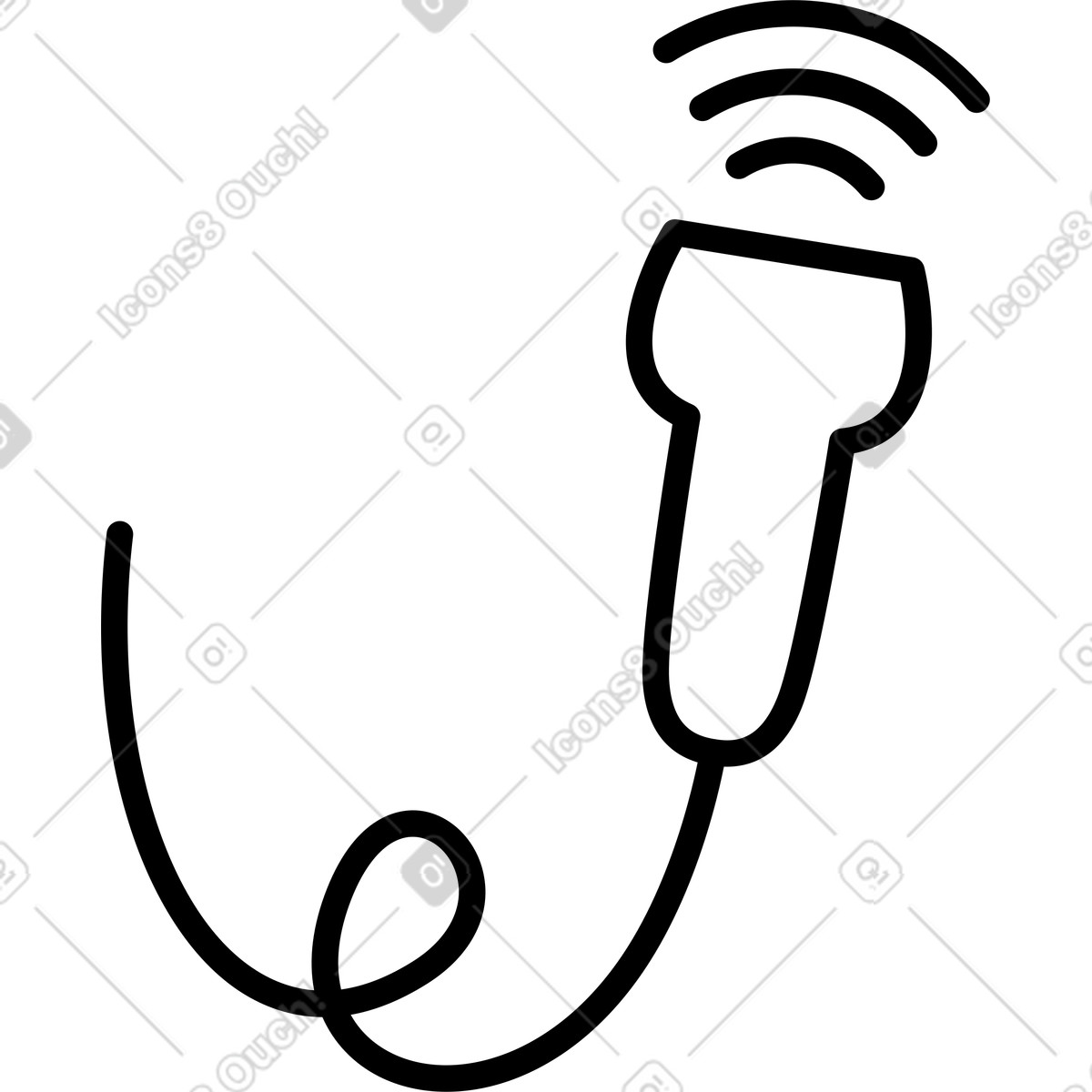 Ilustração de Ultrasound probe with cable emitting diagnostic sound waves icon em no estilo Notion Line Art para baixar em PNG, SVG