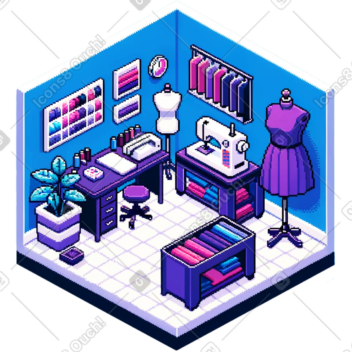 Atelier sewing workshop, tailor shop illustration in Rooms style download in PNG, SVG