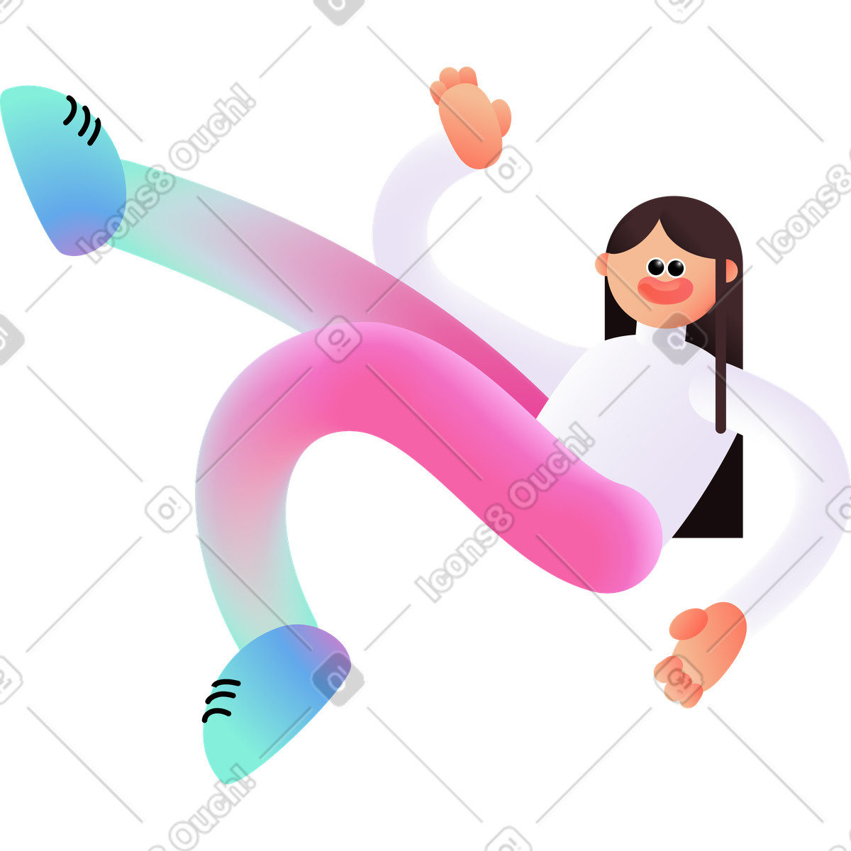 La donna in pantaloni rosa giace e tiene mano sopra testa illustrazione stile Puffy scarica PNG, SVG