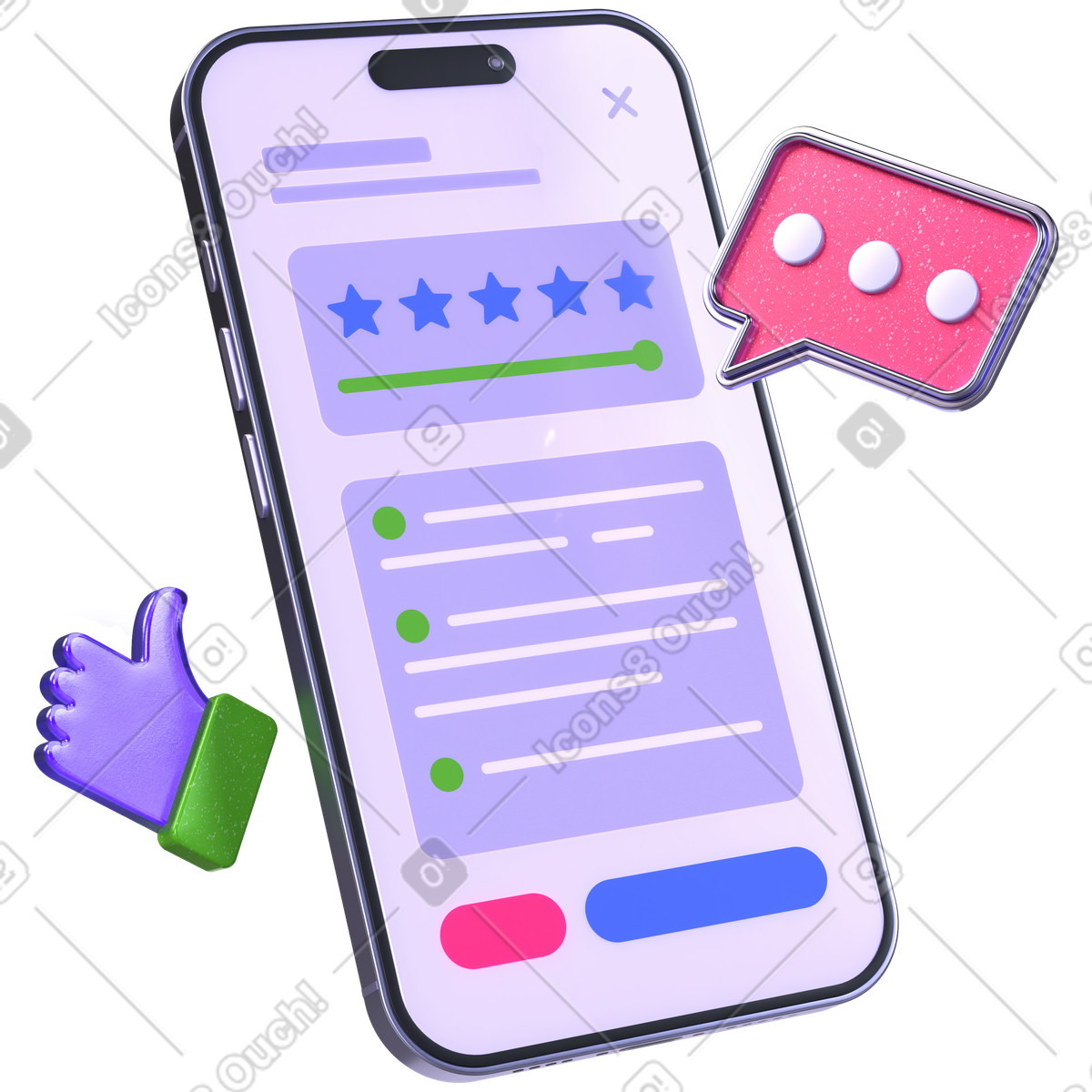 Illustration Interface d'enquête numérique sur téléphone, évaluation de l'expérience client en ligne dans le style 3D Boost à télécharger aux formats PNG, SVG