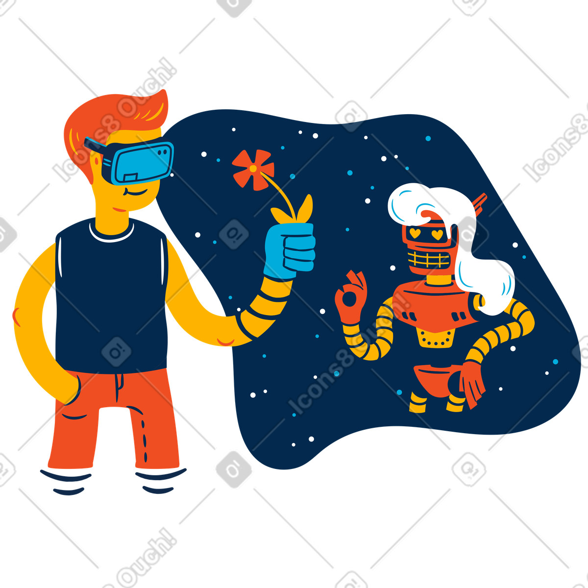 Mann geht auf ein date in vr-Illustration in PNG, SVG