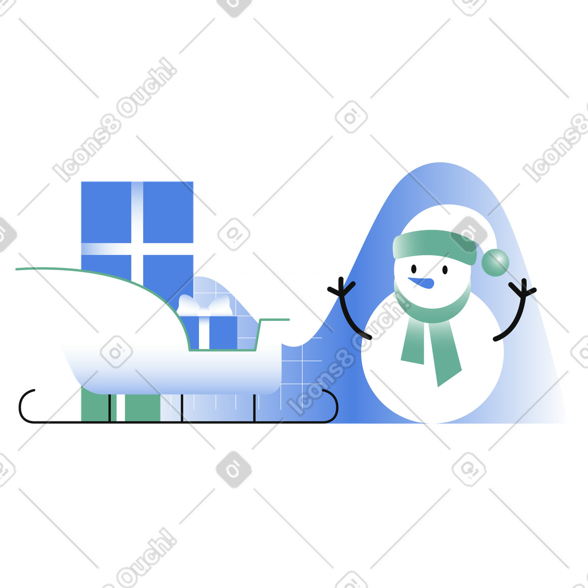 La slitta di babbo natale con pupazzo neve e scatole illustrazione in stile Network scarica in PNG, SVG
