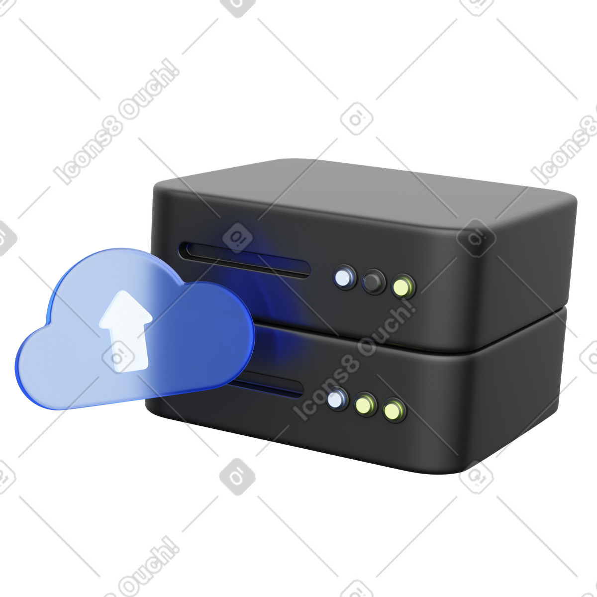 Server backup storage with cloud upload arrow data protection concept illustrazione in stile 3D Playful scarica in PNG, SVG