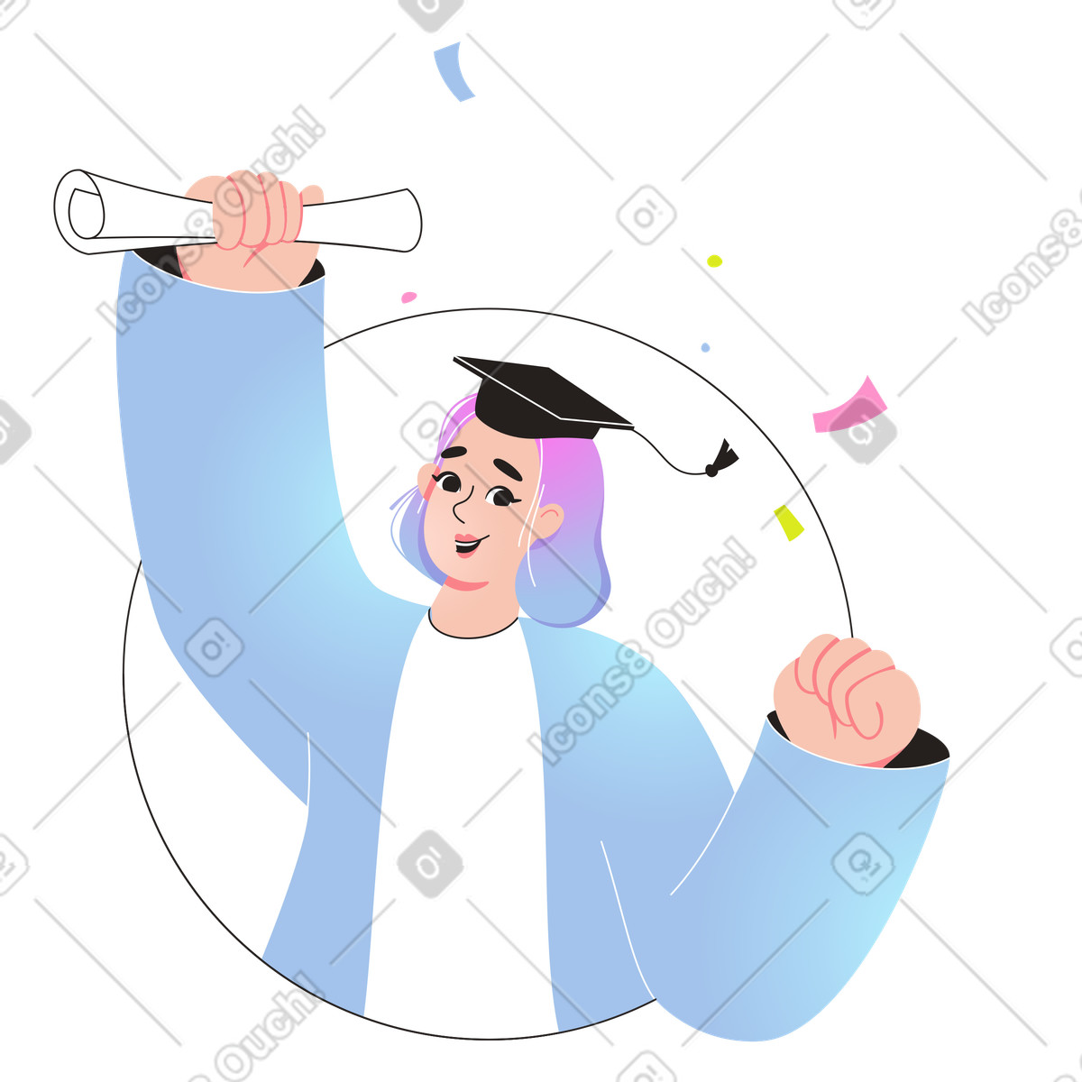 Graduate with a diploma illustration in Like style download in PNG, SVG