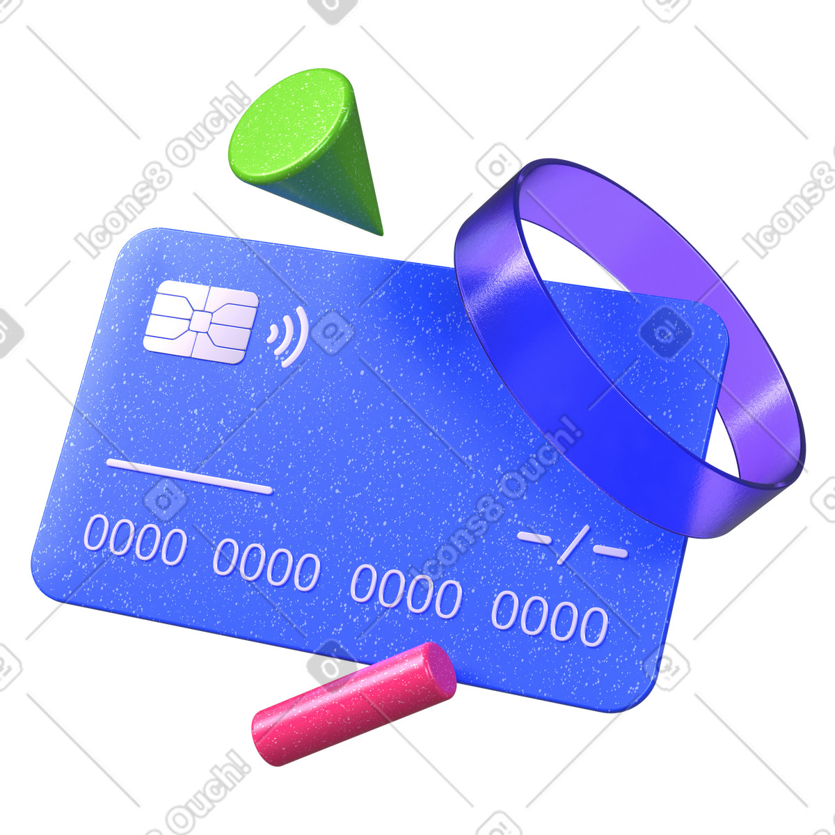 Illustration Carte bancaire bleue aux formes abstraites, paiement sans contact et finance digitale dans le style 3D Boost à télécharger formats PNG, SVG